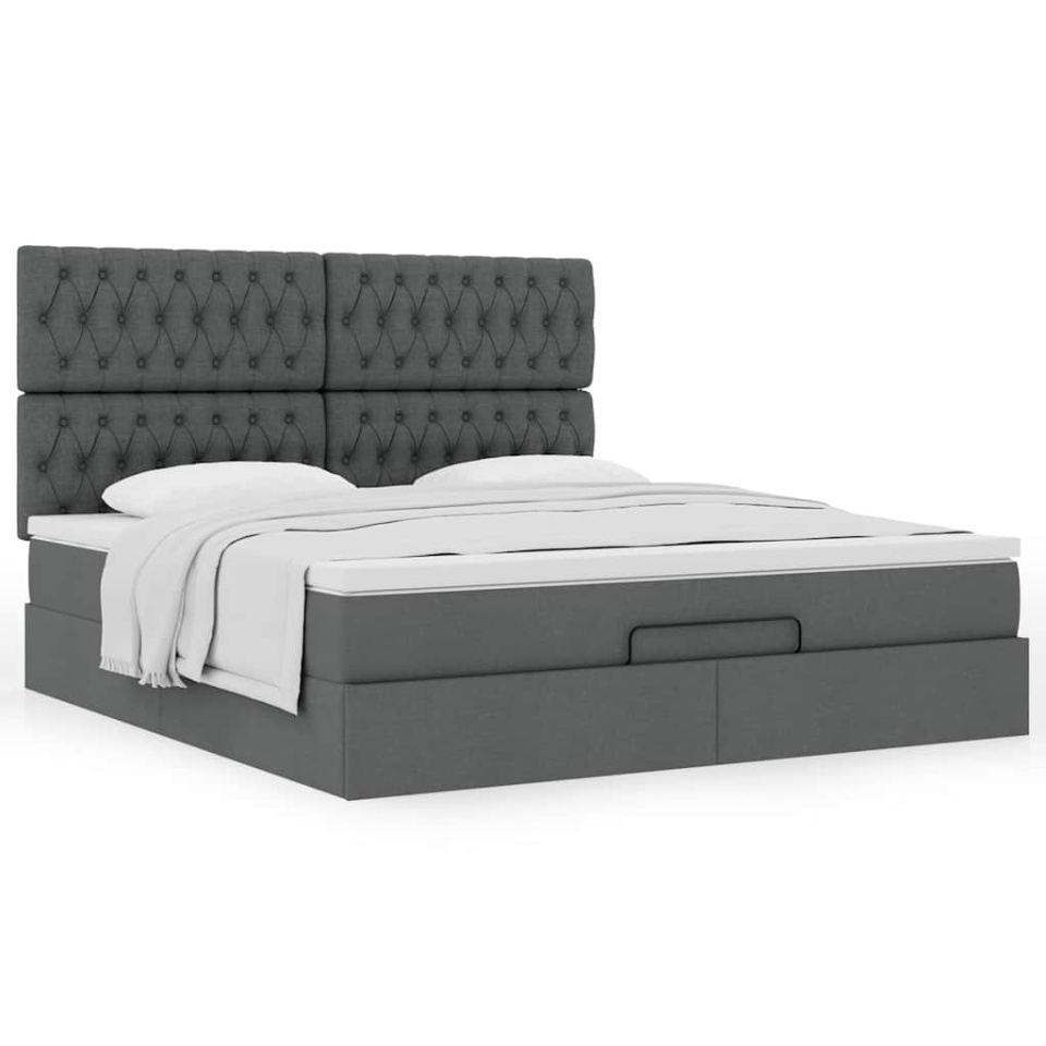 Cadru pat otoman cu saltea țesătură gri închis 180x200 cm - 3 | YEO