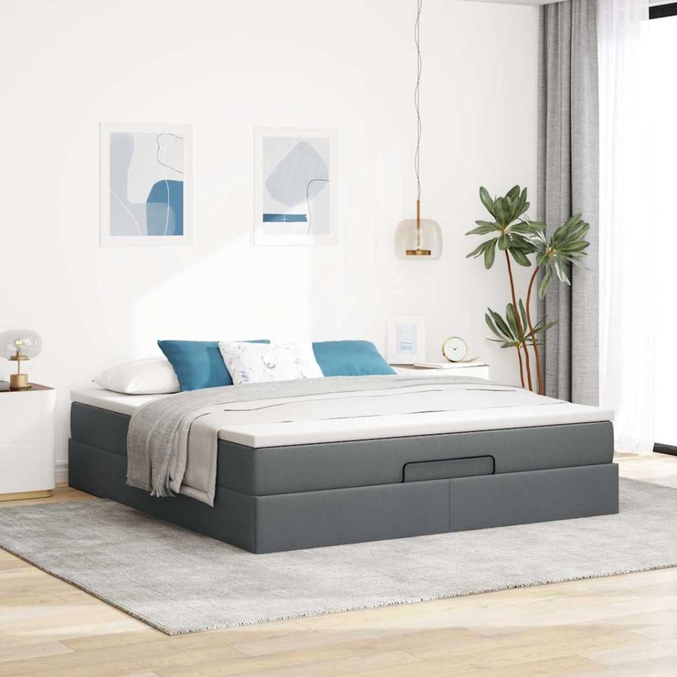 Cadru pat otoman cu saltea țesătură gri închis 180x200 cm - 2 | YEO