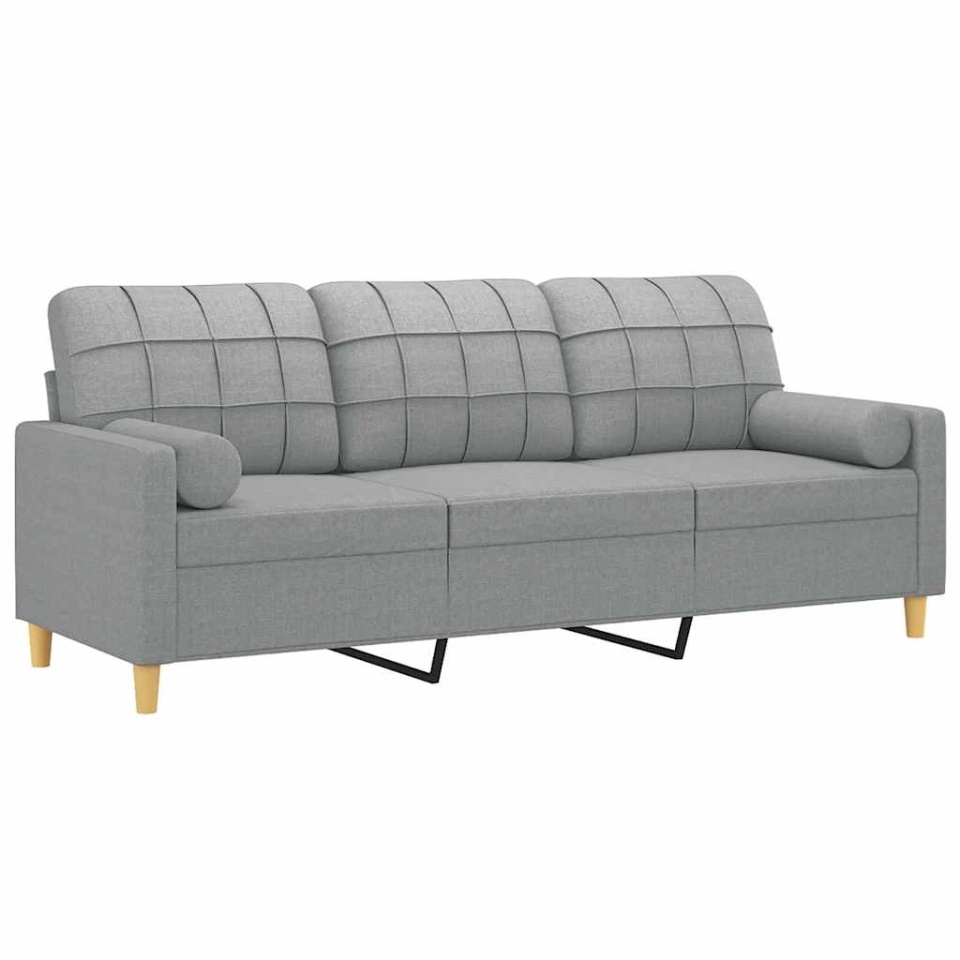 Canapea cu 3 locuri cu pernuțe, gri deschis, 180 cm, textil - 2 | YEO