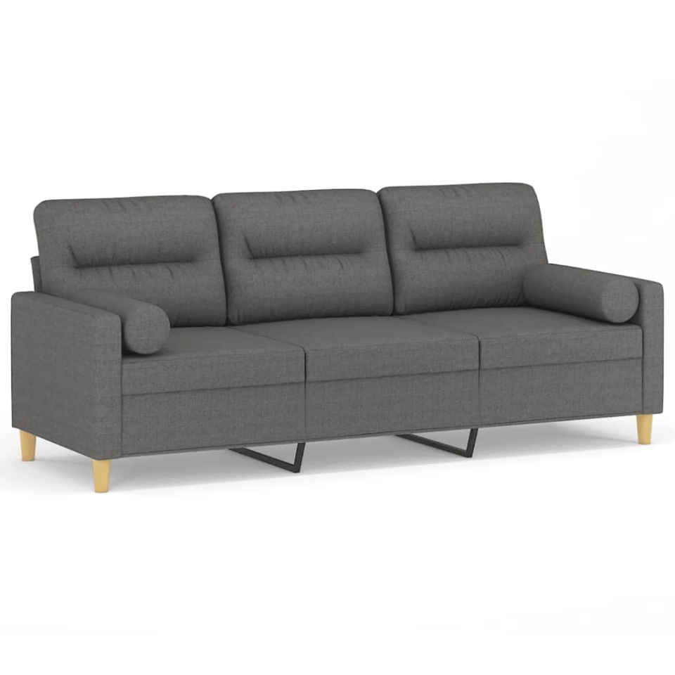 Canapea cu 3 locuri cu pernuțe, gri închis, 180 cm, textil - 1 | YEO