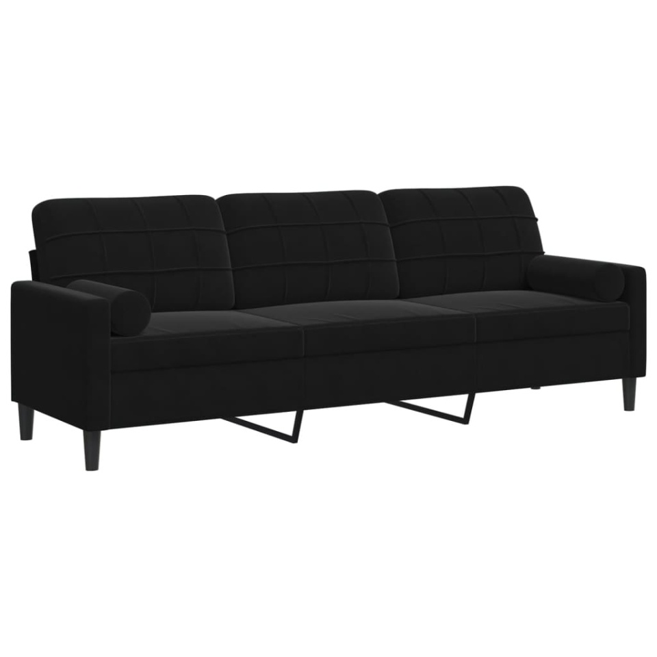Canapea cu 3 locuri cu pernuțe, negru, 210 cm, catifea - 1 | YEO