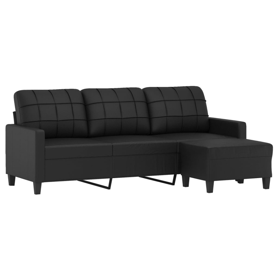 Canapea cu 3 locuri și taburet, negru, 180 cm, piele ecologică - 2 | YEO