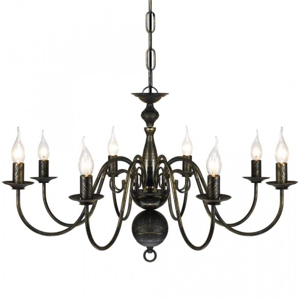 Candelabru Negru de metal în stil antichizat, 8 x becuri E14 - 3 | YEO