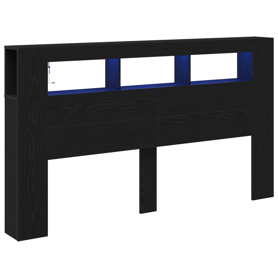 Cap de pat storage cu lumini LED Stejar Negru 180x18,5x103,5 cm - 2 | YEO