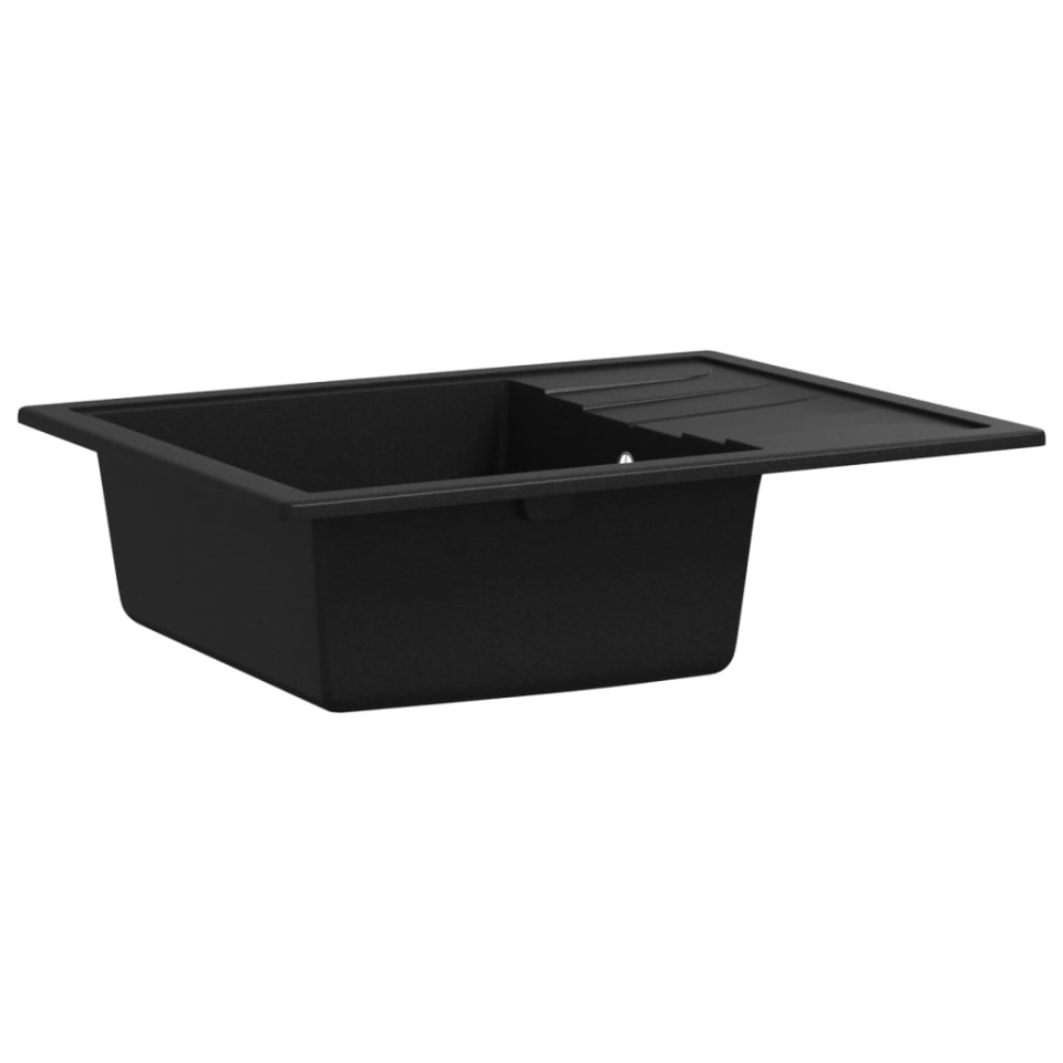 Chiuvetă de bucătărie cu orificiu de preaplin, negru, oval, granit - 3 | YEO