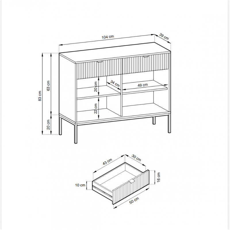 Comodă albă Aura AU03, 104 cm 2D2S - 1 | YEO