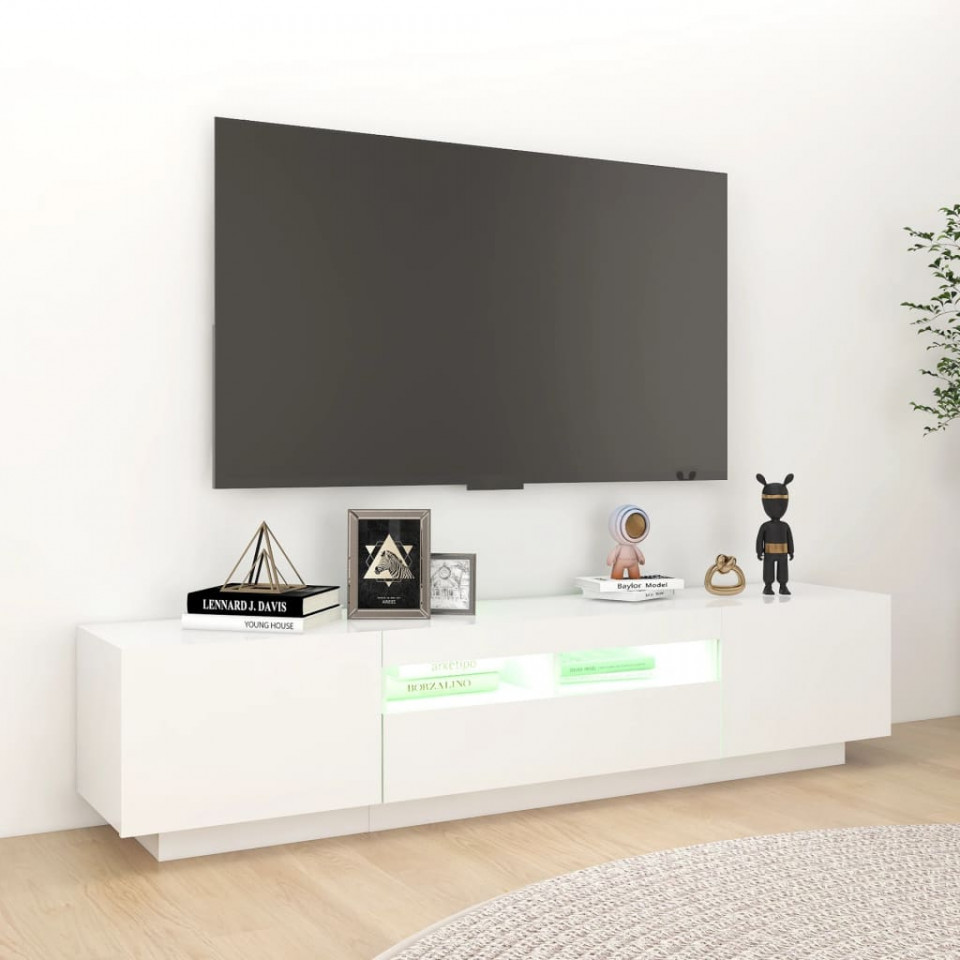 Comodă TV cu lumini LED, alb, 180x35x40 cm - 3 | YEO