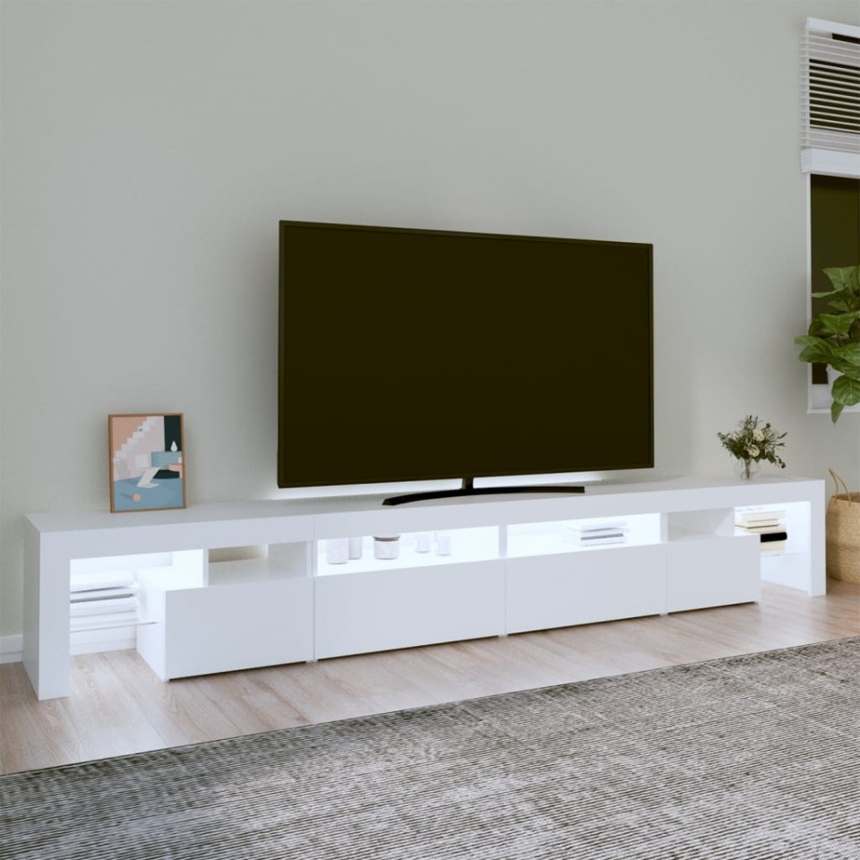 Comodă TV cu lumini LED, alb, 260x36,5x40cm - 2 | YEO