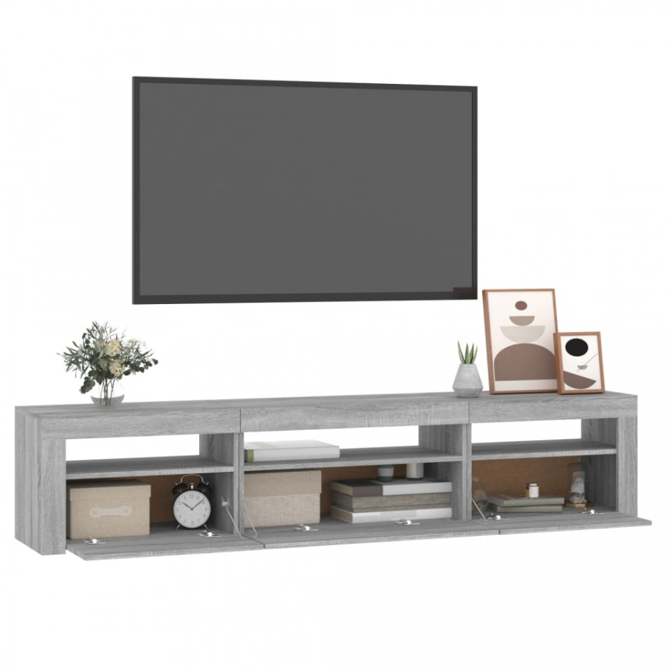 Comodă TV cu lumini LED, gri sonoma, 195x35x40 cm - 4 | YEO