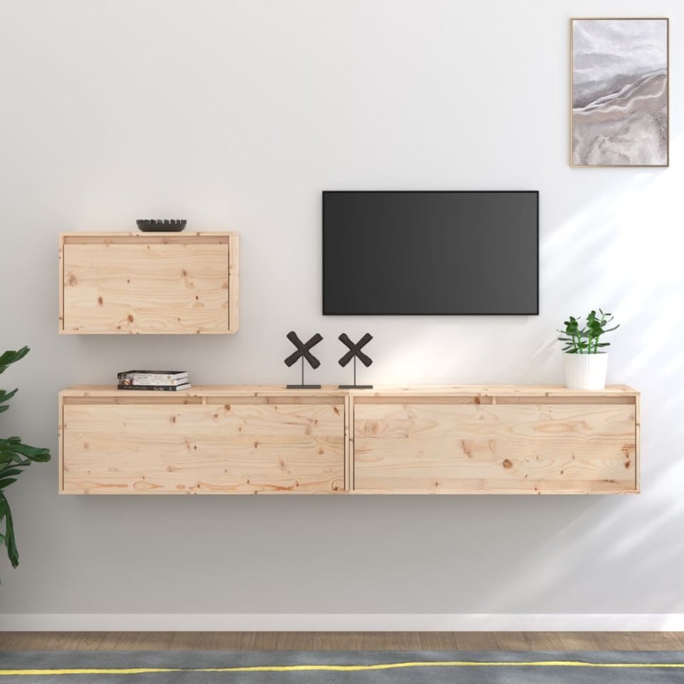 Comode TV, 3 buc., lemn masiv de pin