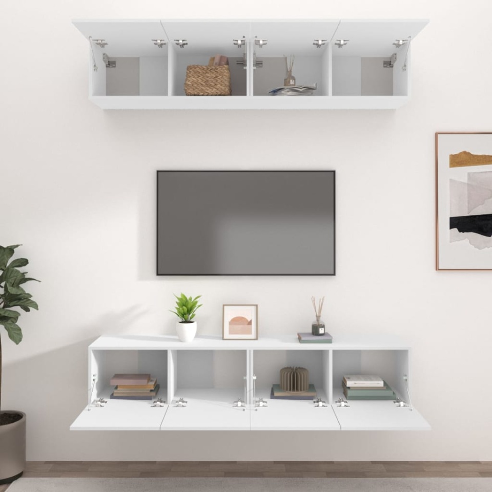 Comode TV, 4 buc., alb, 80x30x30 cm, lemn prelucrat - 2 | YEO