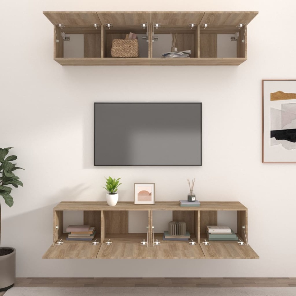 Comode TV, 4 buc., stejar sonoma, 80x30x30 cm, lemn prelucrat - 2 | YEO