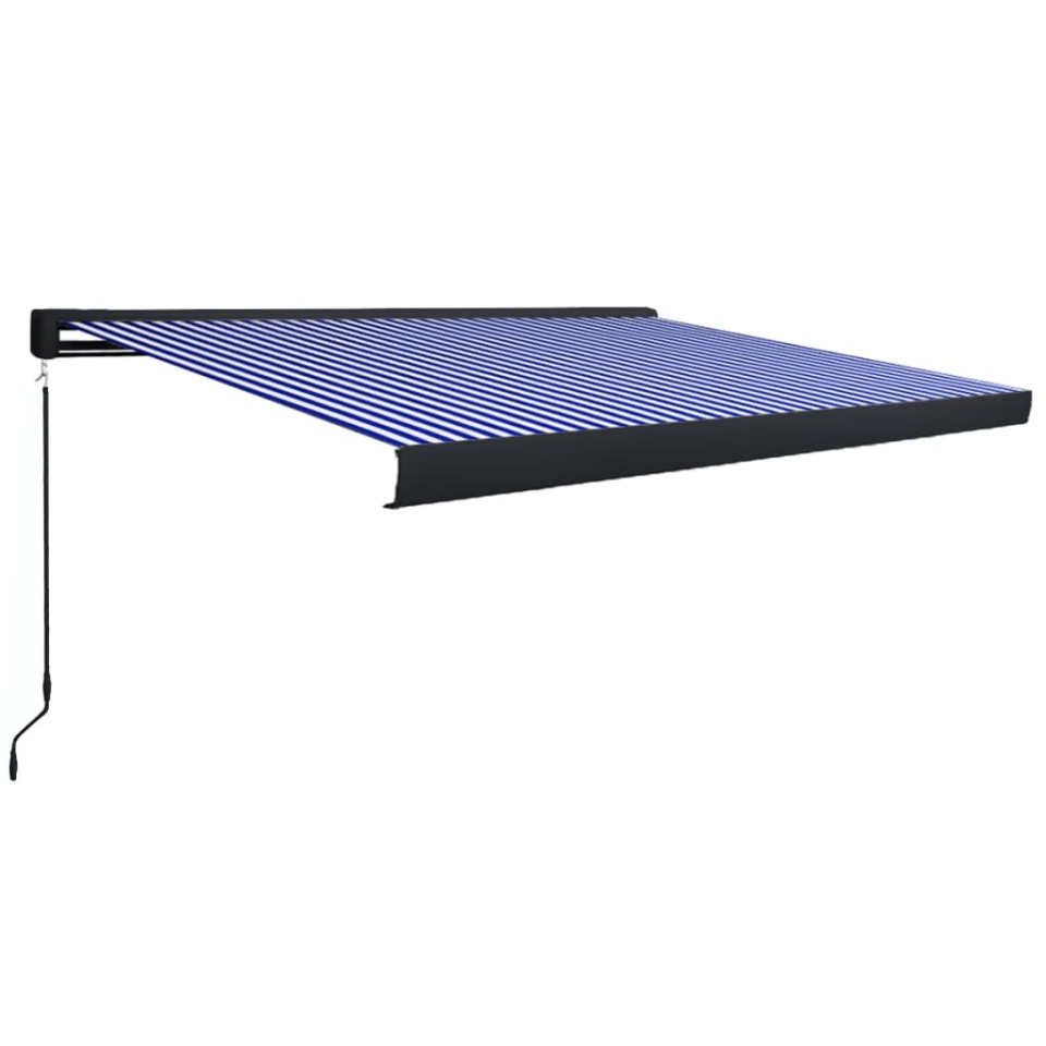 Copertină manuală tip casetă, albastru și alb, 350 x 250 cm - 1 | YEO