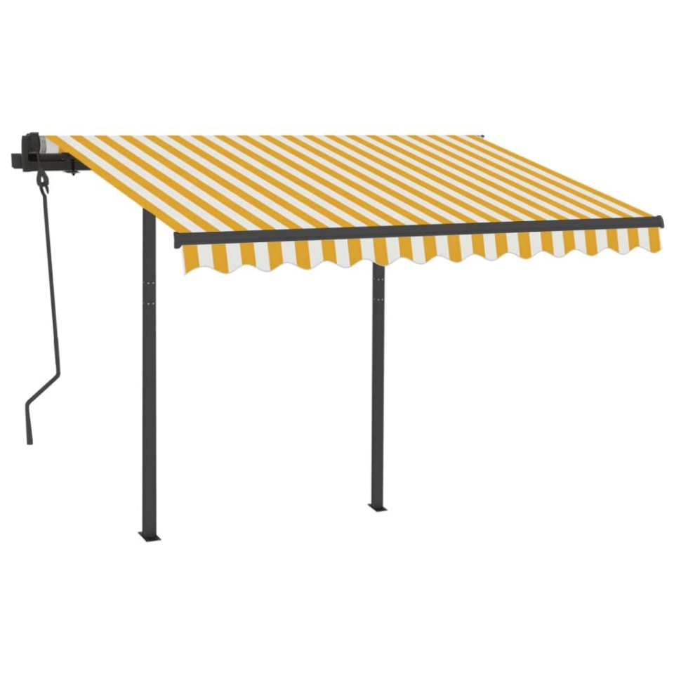Copertină retractabilă automat cu stâlpi, galben&alb 3,5x2,5 m - 2 | YEO