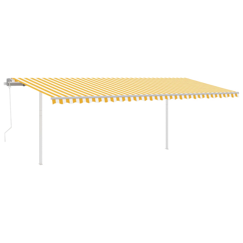 Copertină retractabilă automat, cu stâlpi, galben&alb, 6x3,5 m - 1 | YEO