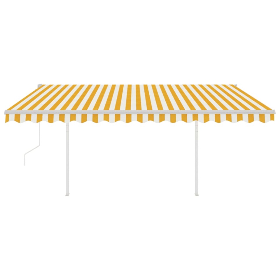 Copertină retractabilă automat, stâlpi, galben&alb, 4,5x3,5 m - 3 | YEO