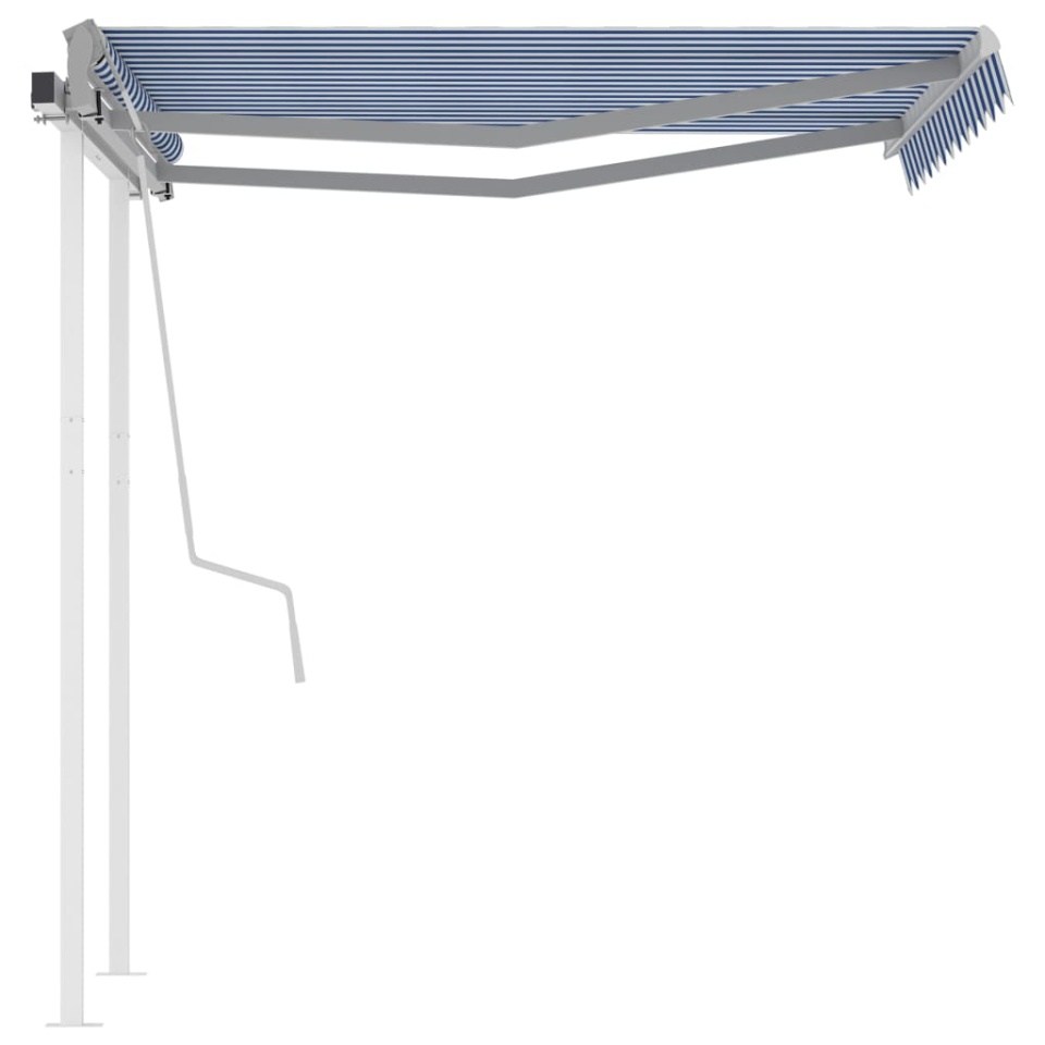 Copertină retractabilă manual cu stâlpi, albastru/alb, 3x2,5 m - 3 | YEO