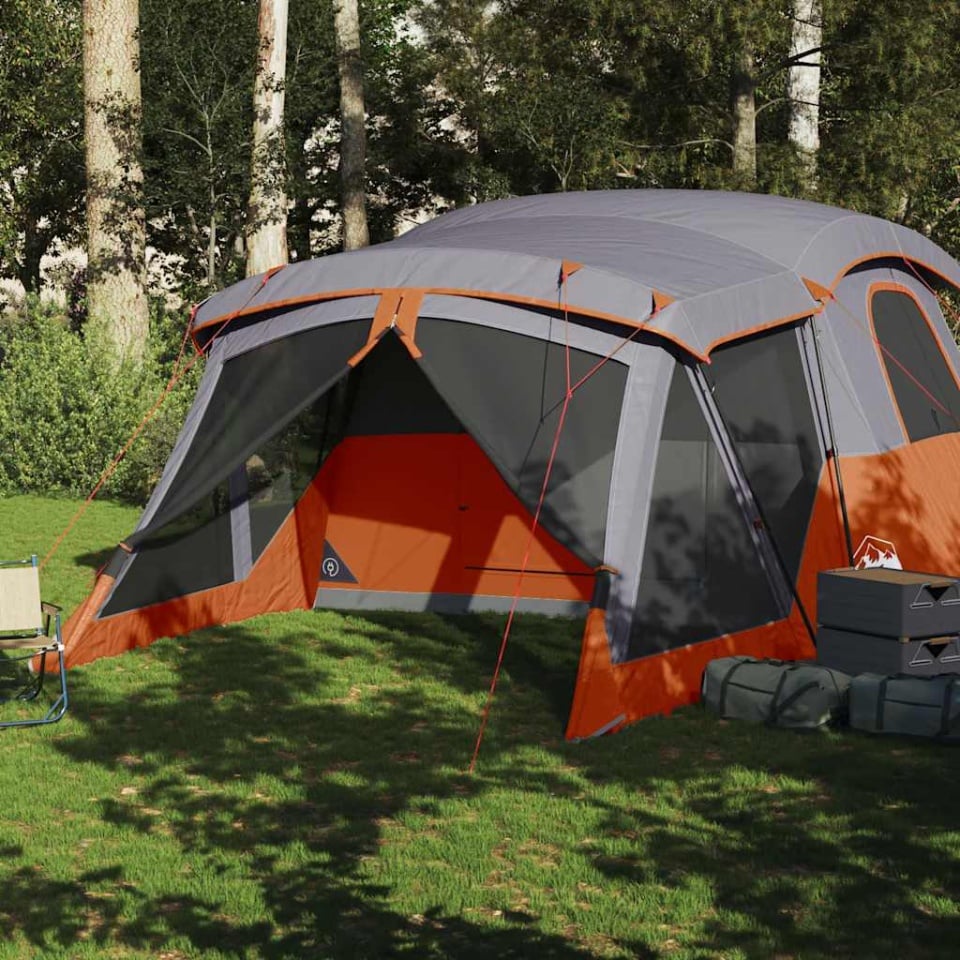 Cort de camping cu verandă 4 persoane, portocaliu, impermeabil - 2 | YEO