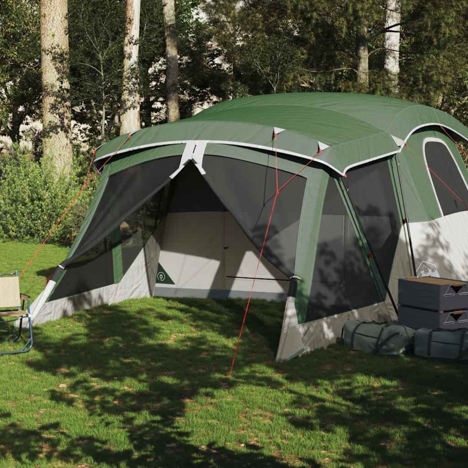 Cort de camping cu verandă 4 persoane, verde, impermeabil - 2 | YEO