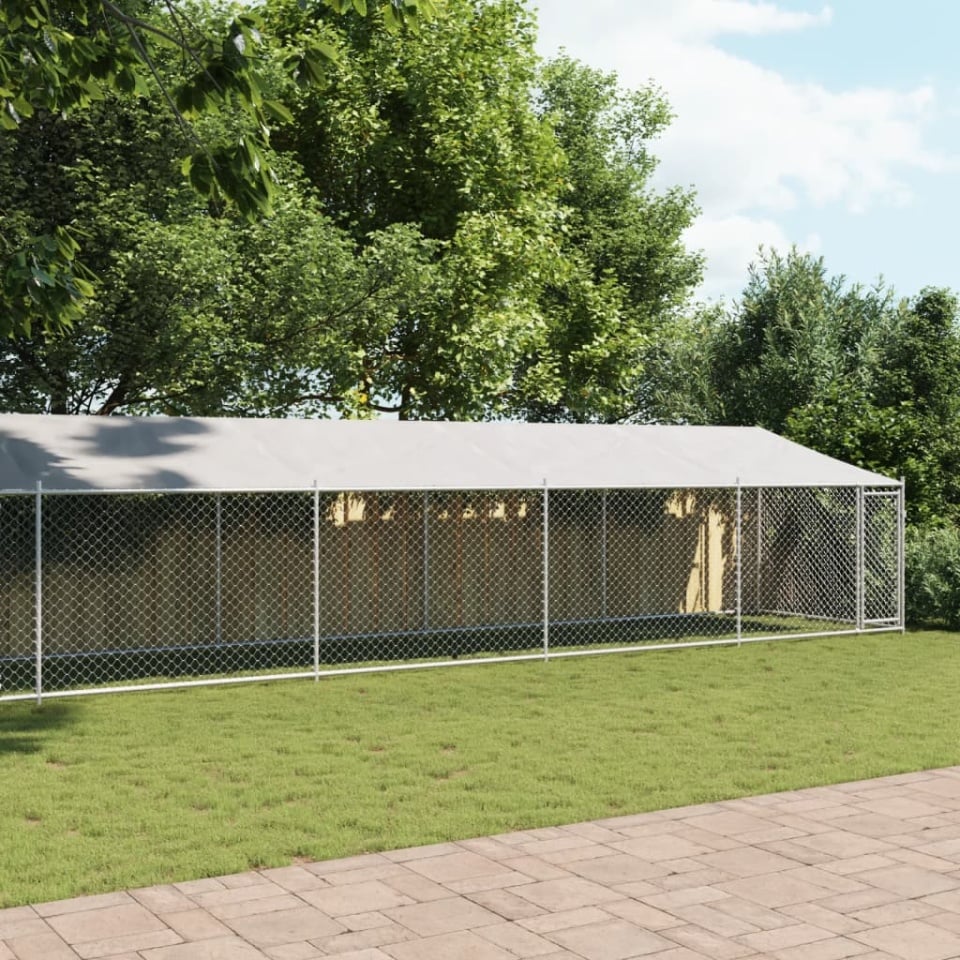 Cușcă câini cu acoperiș și ușă, gri, 12x2x2 m, oțel galvanizat - 2 | YEO