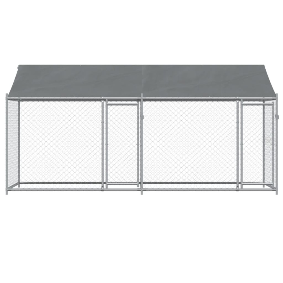 Cușcă câini cu acoperiș și uși, gri, 4x2x2 m, oțel galvanizat - 3 | YEO