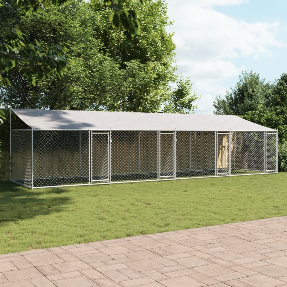 Cușcă câini cu acoperiș și uși, gri, 8x2x2 m, oțel galvanizat - 2 | YEO