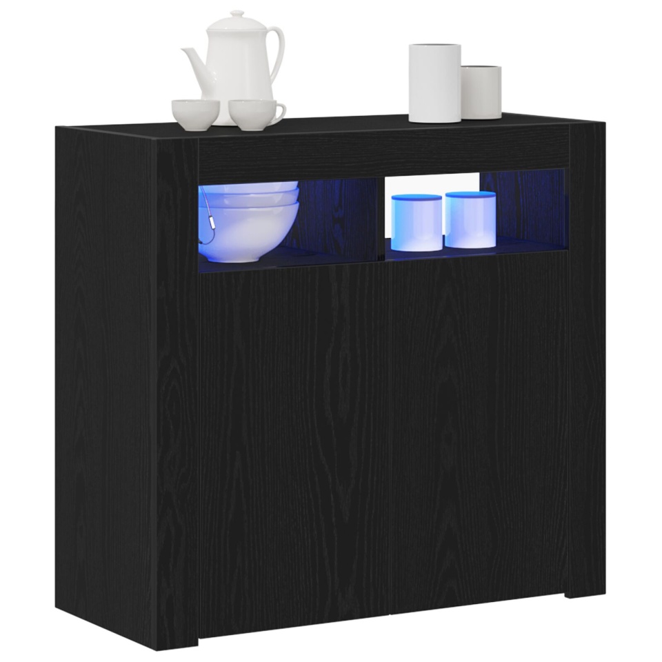Dulap cu LED-uri Stejar Negru 80x35x75 cm din lemn prelucrat - 2 | YEO