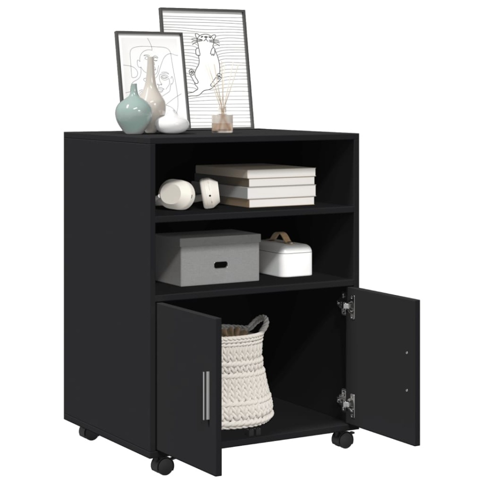Dulap cu roți, negru, 60x48x81 cm, lemn prelucrat - 2 | YEO