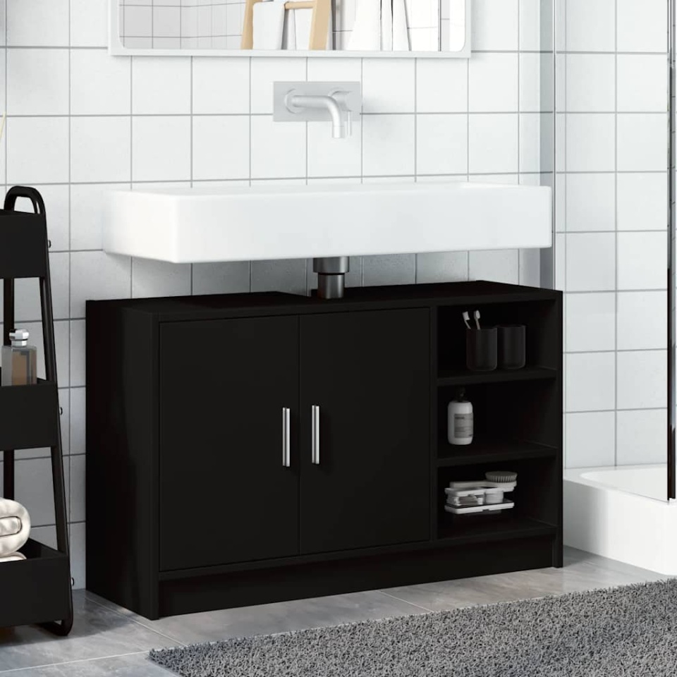 Dulap de chiuvetă, negru, 90x29x55 cm, lemn prelucrat - 2 | YEO