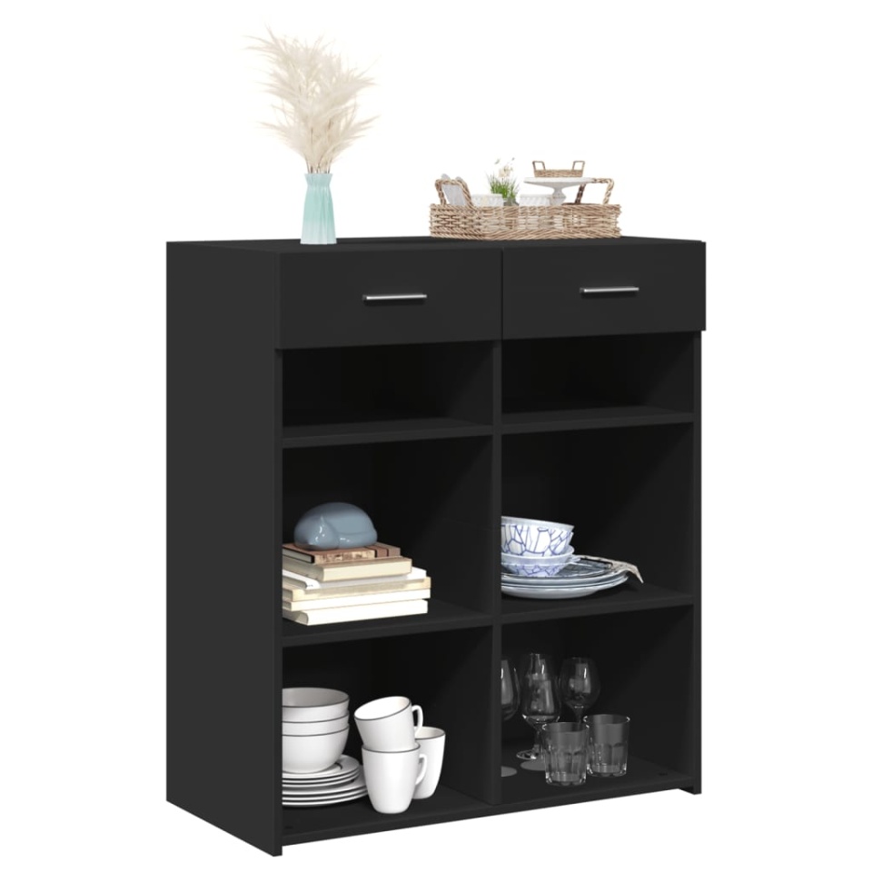 Dulap, negru, 80x42,5x93 cm, lemn prelucrat - 2 | YEO