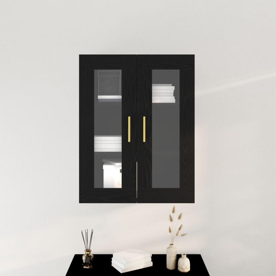 Dulap suspendat cu uși din sticlă Stejar negru 69,5x34x90 cm - 3 | YEO