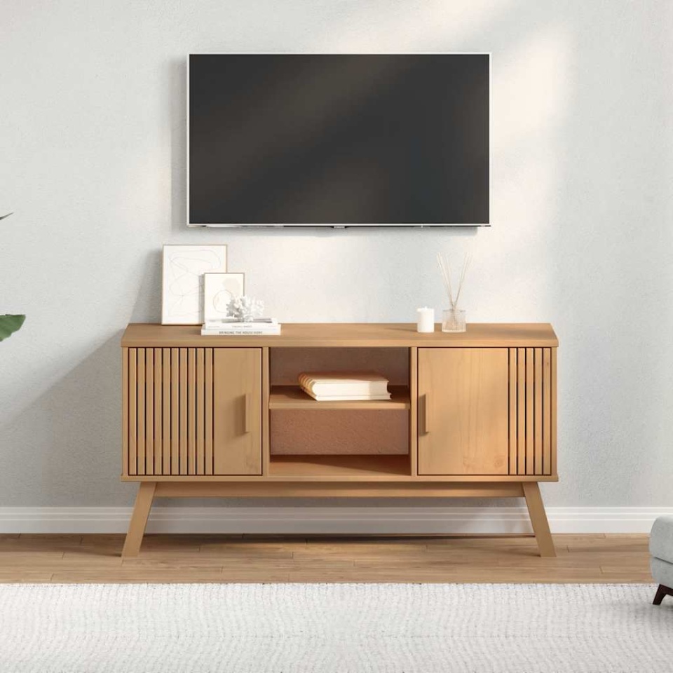Dulap TV „OLDEN”, maro, 114x43x57 cm, lemn masiv pin - 2 | YEO
