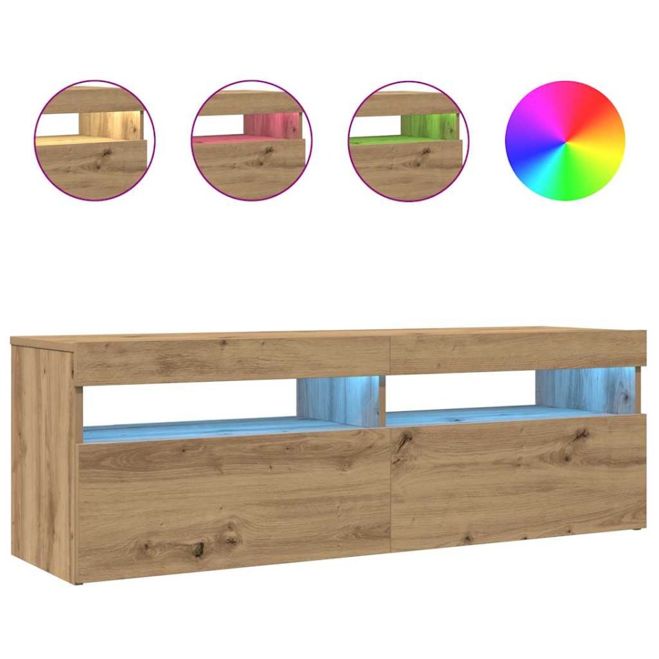 Dulap TV cu LED stejar artizanal 120x35x40 cm lemn prelucrat - 1 | YEO