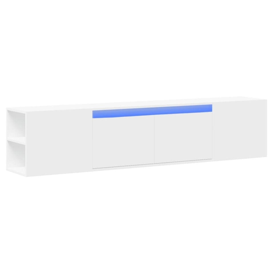 Dulap TV de perete cu lumini LED, alb, 180x31x39,5 cm - 2 | YEO