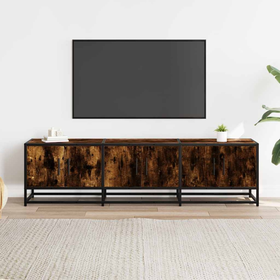 Dulap TV stejar fumuriu, 150x35x41 cm lemn prelucrat și metal - 2 | YEO