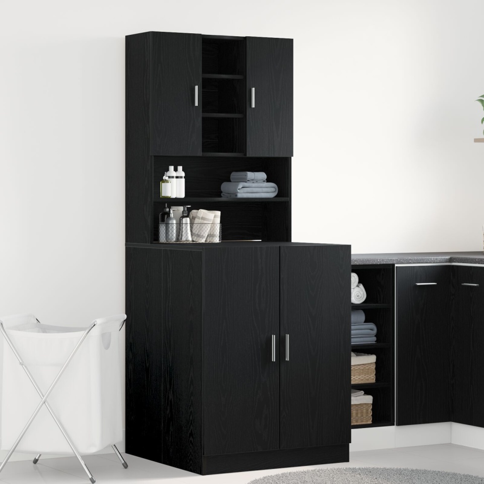 Dulapuri pentru Mașini de Spălat 2 piese Stejar Negru 70.5x71.5x181.5 cm Lemn Ingineresc, Dulap pentru Mașini de Spălat - Stejar Negru - 70.5x71.5x91.5 cm - Fabricat din Lemn Ingineresc