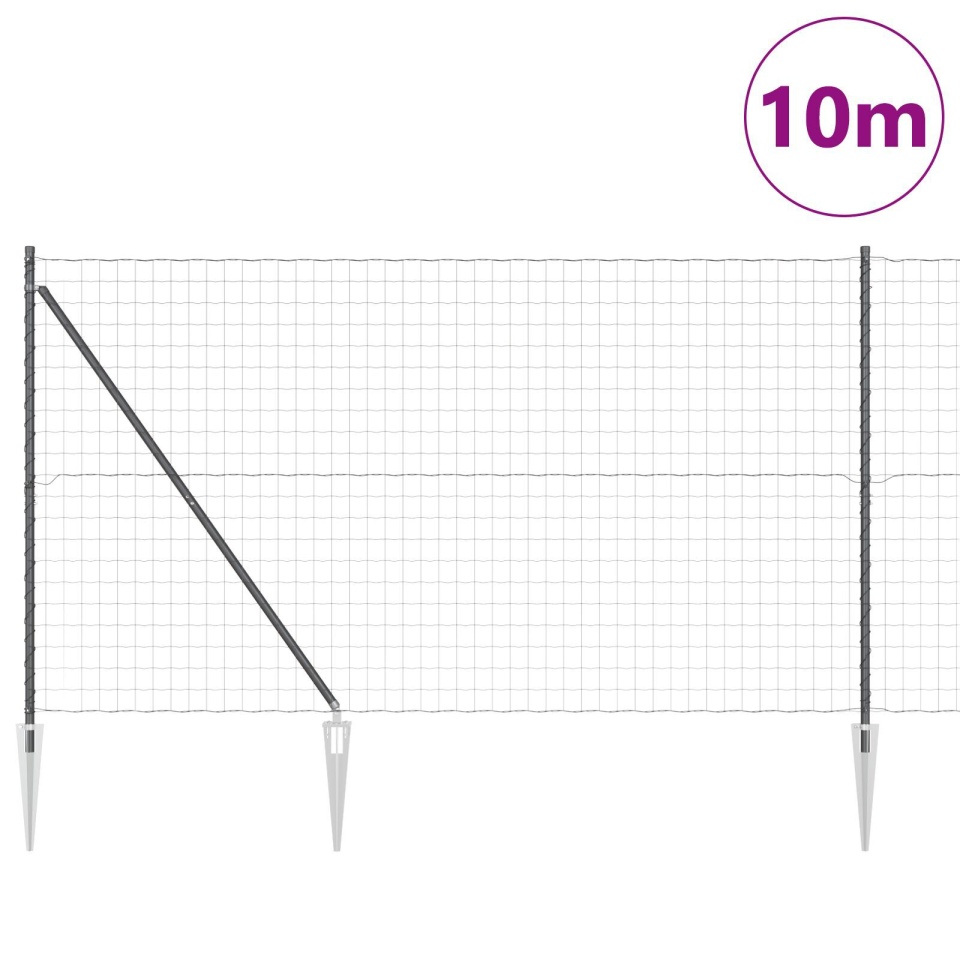 Euro Fence cu 7 țepi de sprijin 1.6x10 m Oțel galvanizat Gri - 2 | YEO