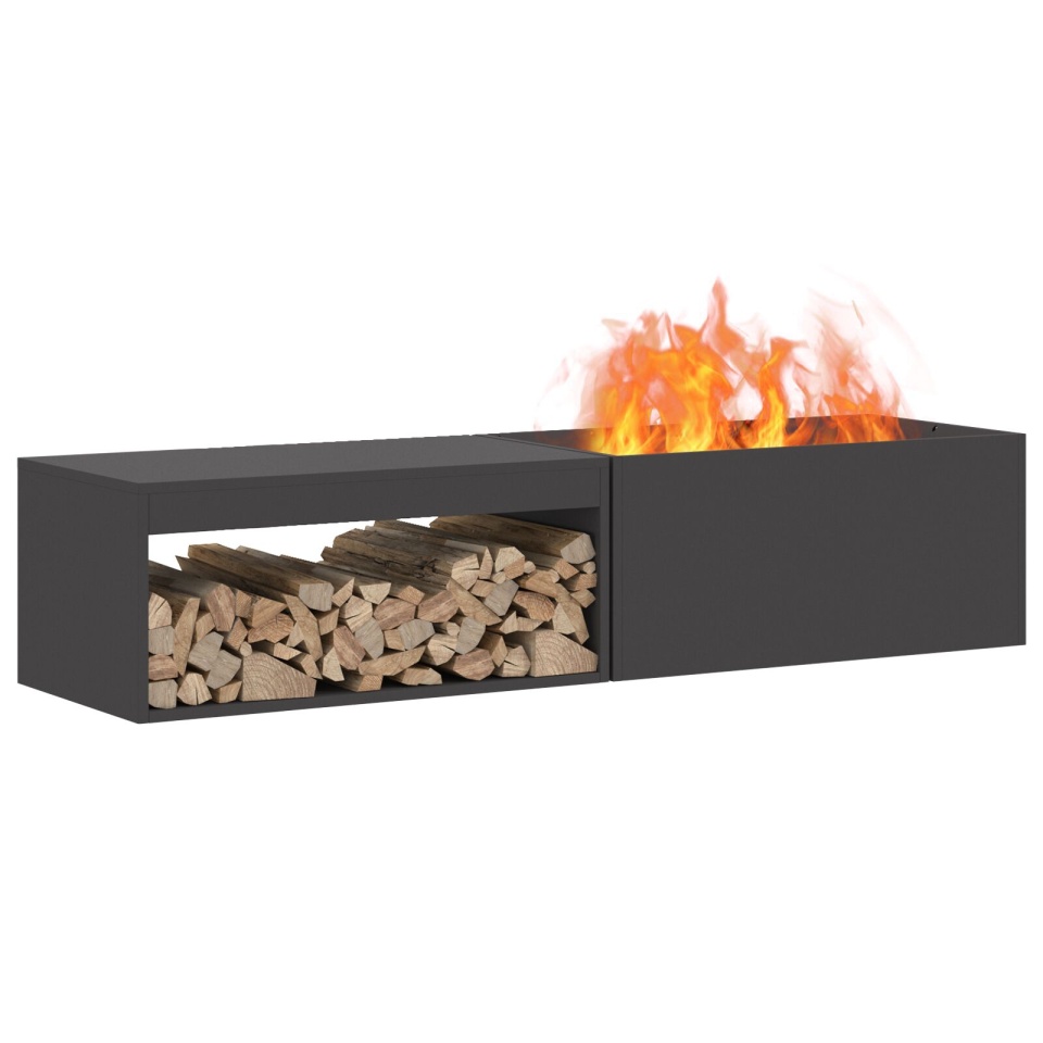 Foc cu Spațiu pentru Lemne Negru 160x45x35 cm Oțel - 2 | YEO