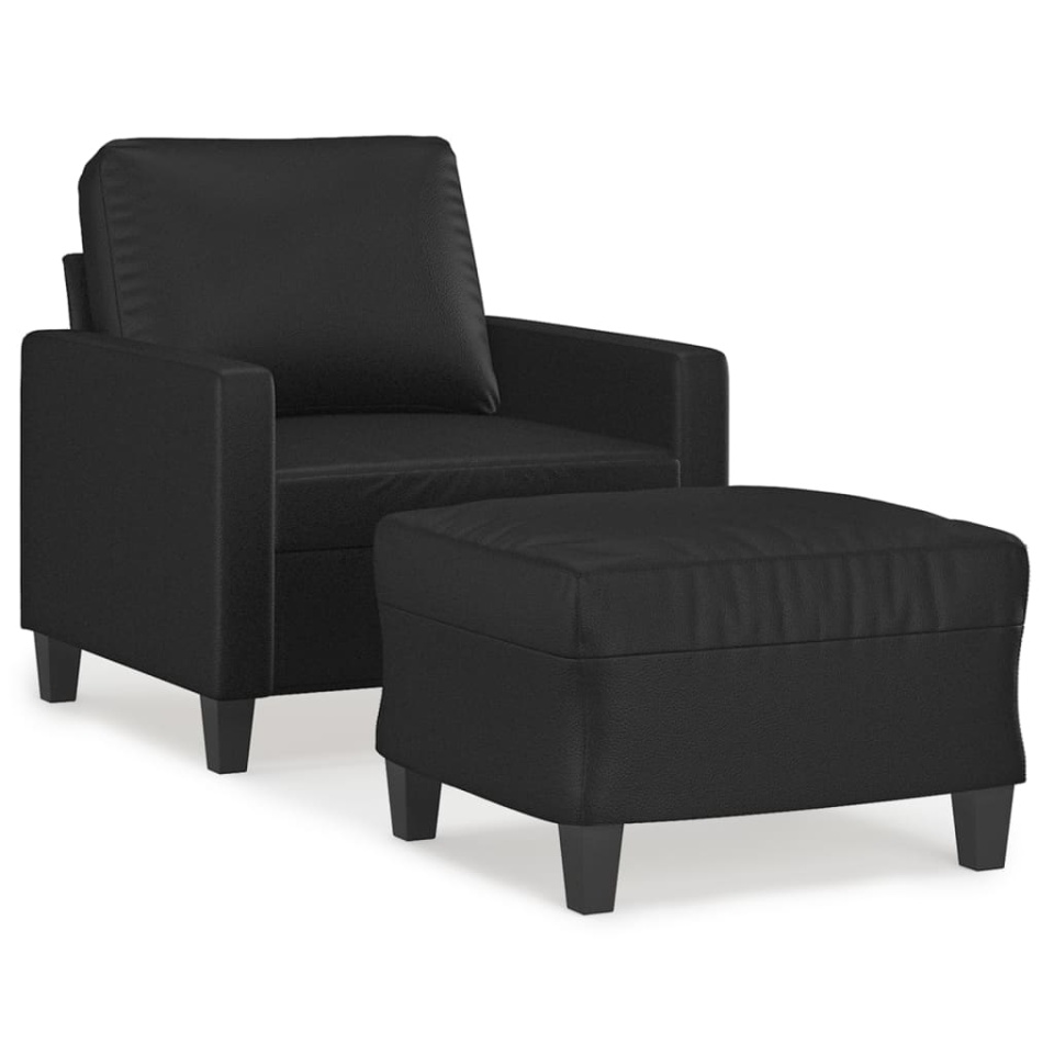 Fotoliu canapea cu taburet, negru, 60 cm, piele ecologică - 1 | YEO