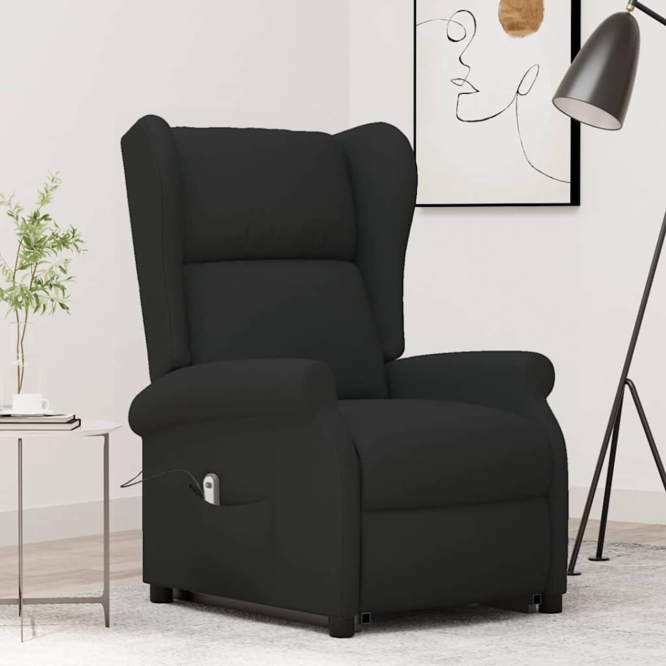 Fotoliu cu ridicare, negru, material textil