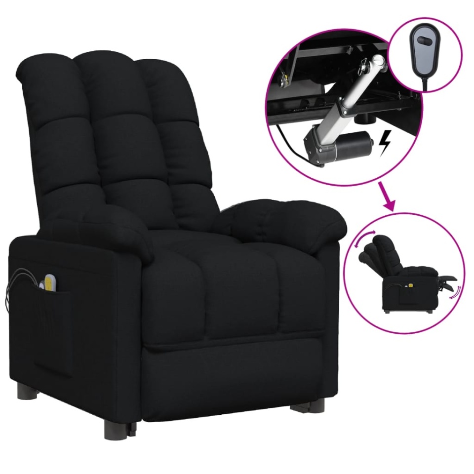 Fotoliu de masaj electric rabatabil, negru, textil - 1 | YEO