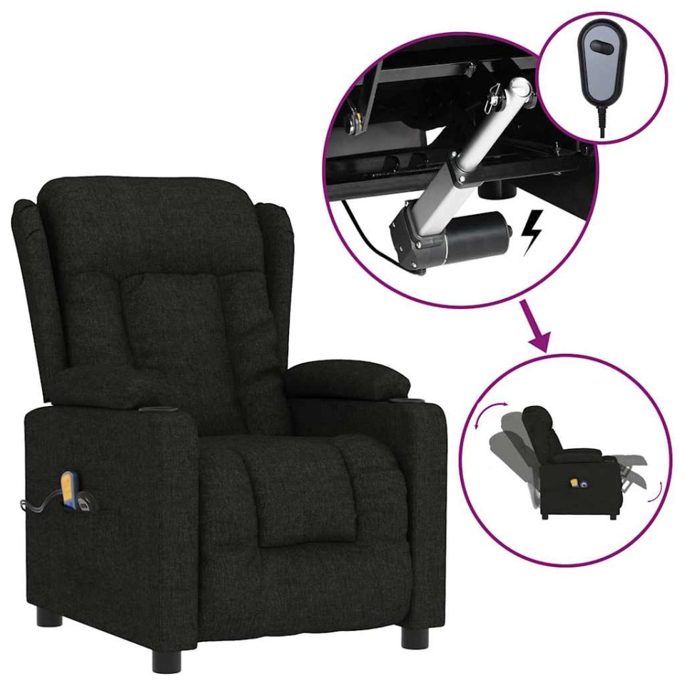 Fotoliu de masaj electric rabatabil, negru, textil - 1 | YEO