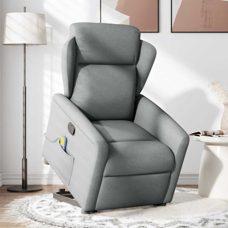 Fotoliu de masaj rabatabil cu ridicare, gri deschis, textil - 1 | YEO