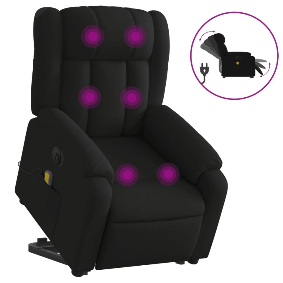 Fotoliu electric de masaj rabatabil cu ridicare, negru, textil - 1 | YEO