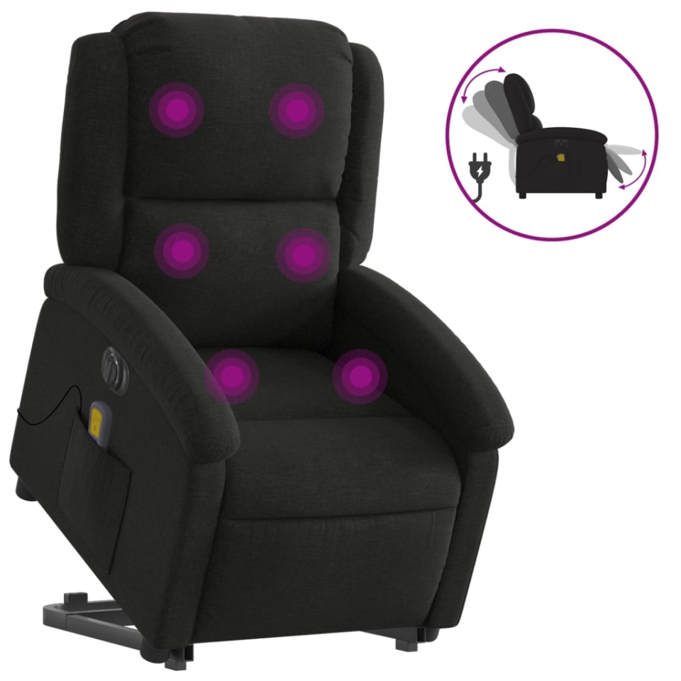 Fotoliu electric de masaj rabatabil cu ridicare, negru, textil - 1 | YEO