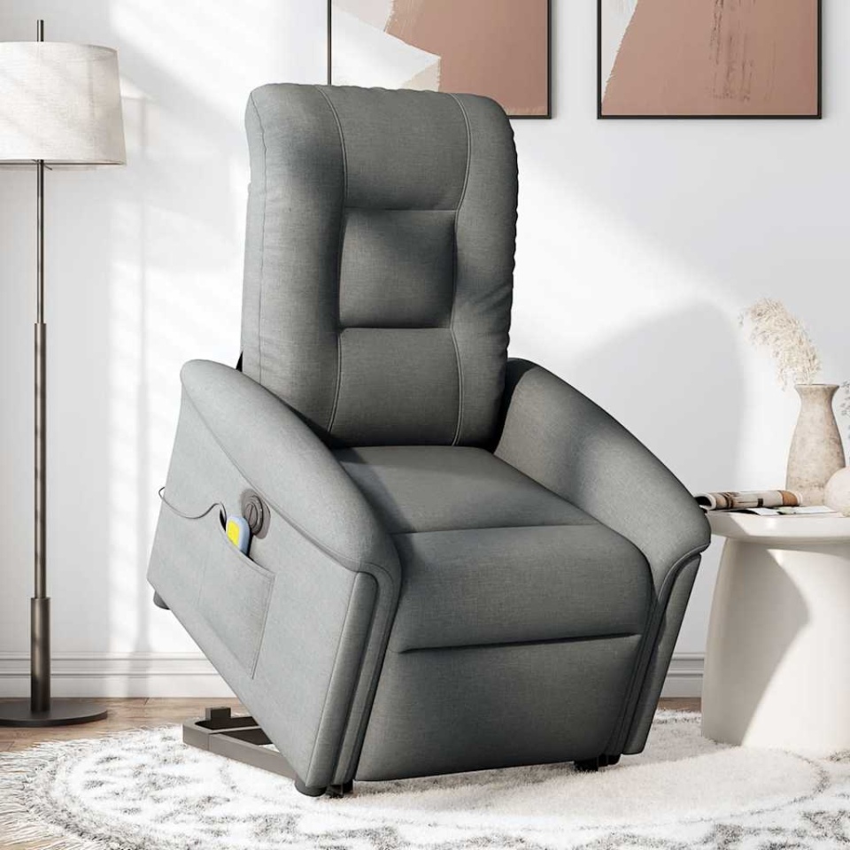 Fotoliu electric masaj rabatabil cu ridicare, gri închis textil - 1 | YEO