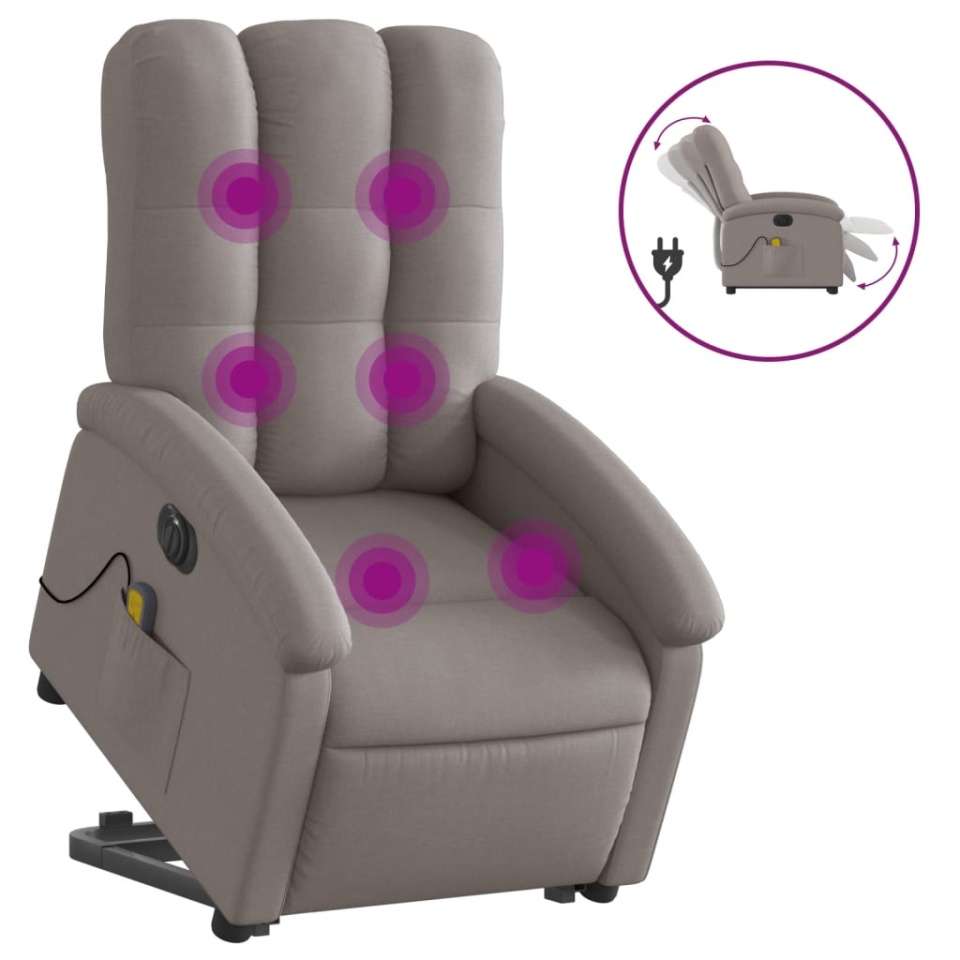 Fotoliu electric masaj rabatabil cu ridicare, gri taupe, textil - 1 | YEO