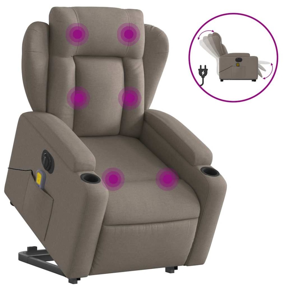 Fotoliu electric masaj rabatabil cu ridicare, gri taupe, textil - 1 | YEO