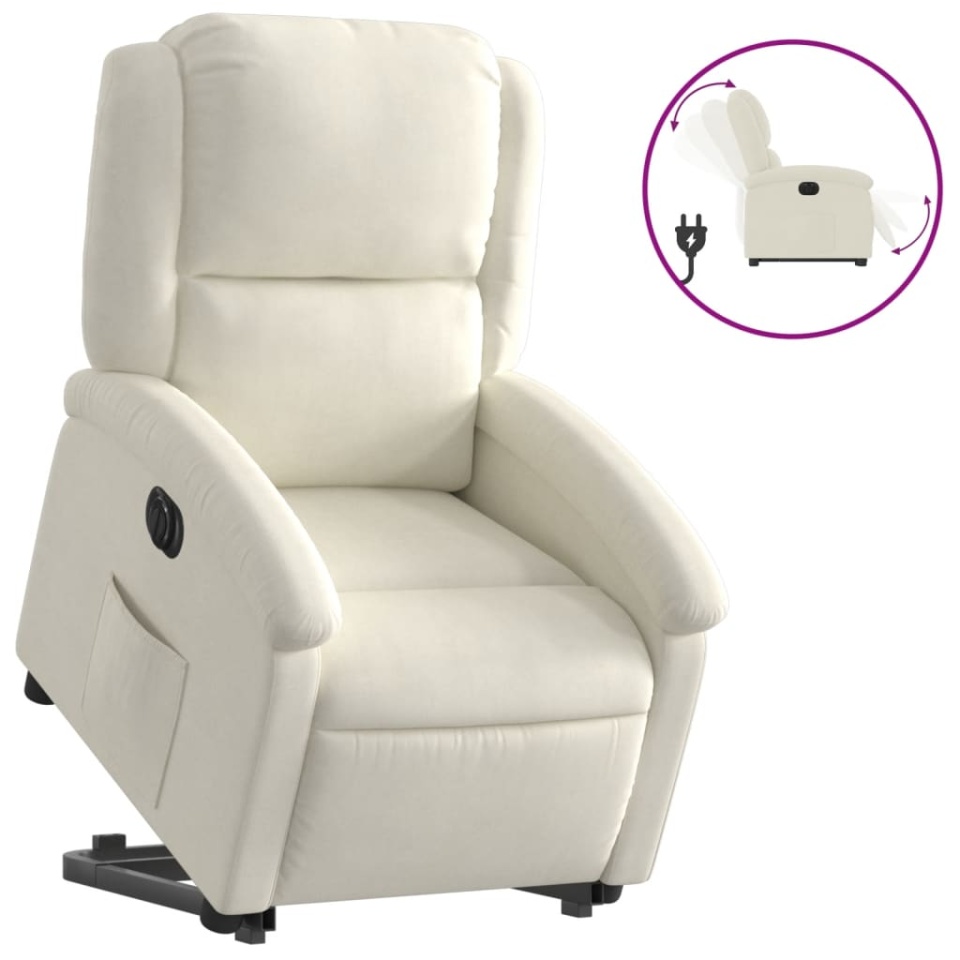 Fotoliu electric rabatabil cu ridicare, crem, catifea - 1 | YEO