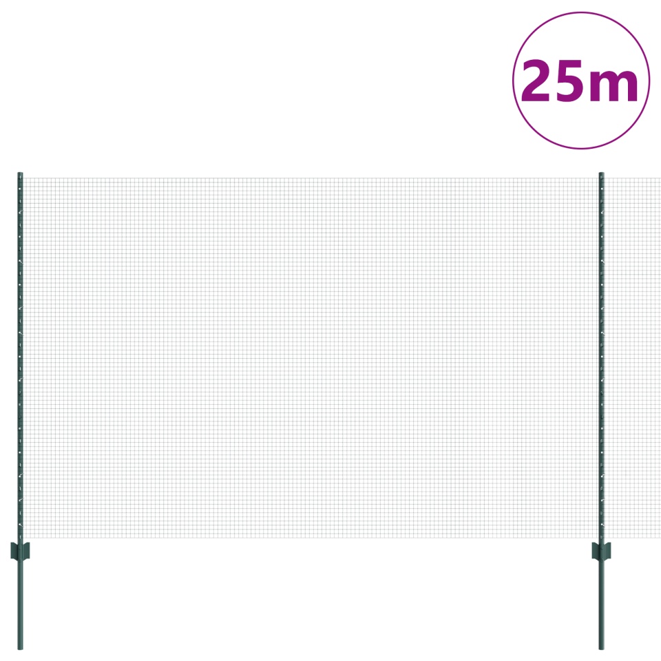 Gard cu plasă sudată cu 11 posturi U Verde 1.5x25 m Oțel - 2 | YEO